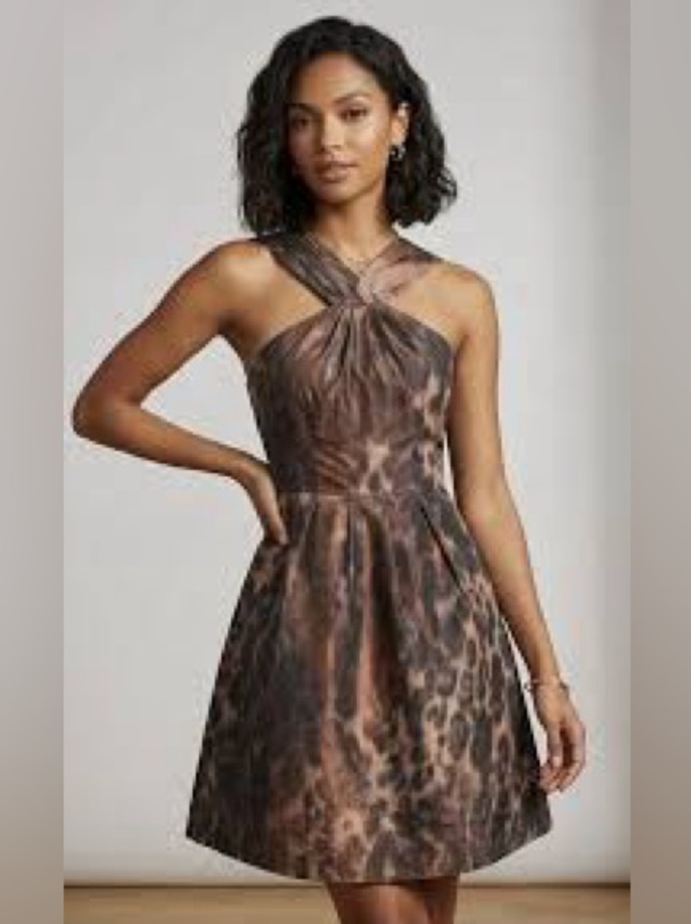 BANANA REPUBLIC Brown Leopard Cheetah Animal Print Faux Halter Sheath Dress 8